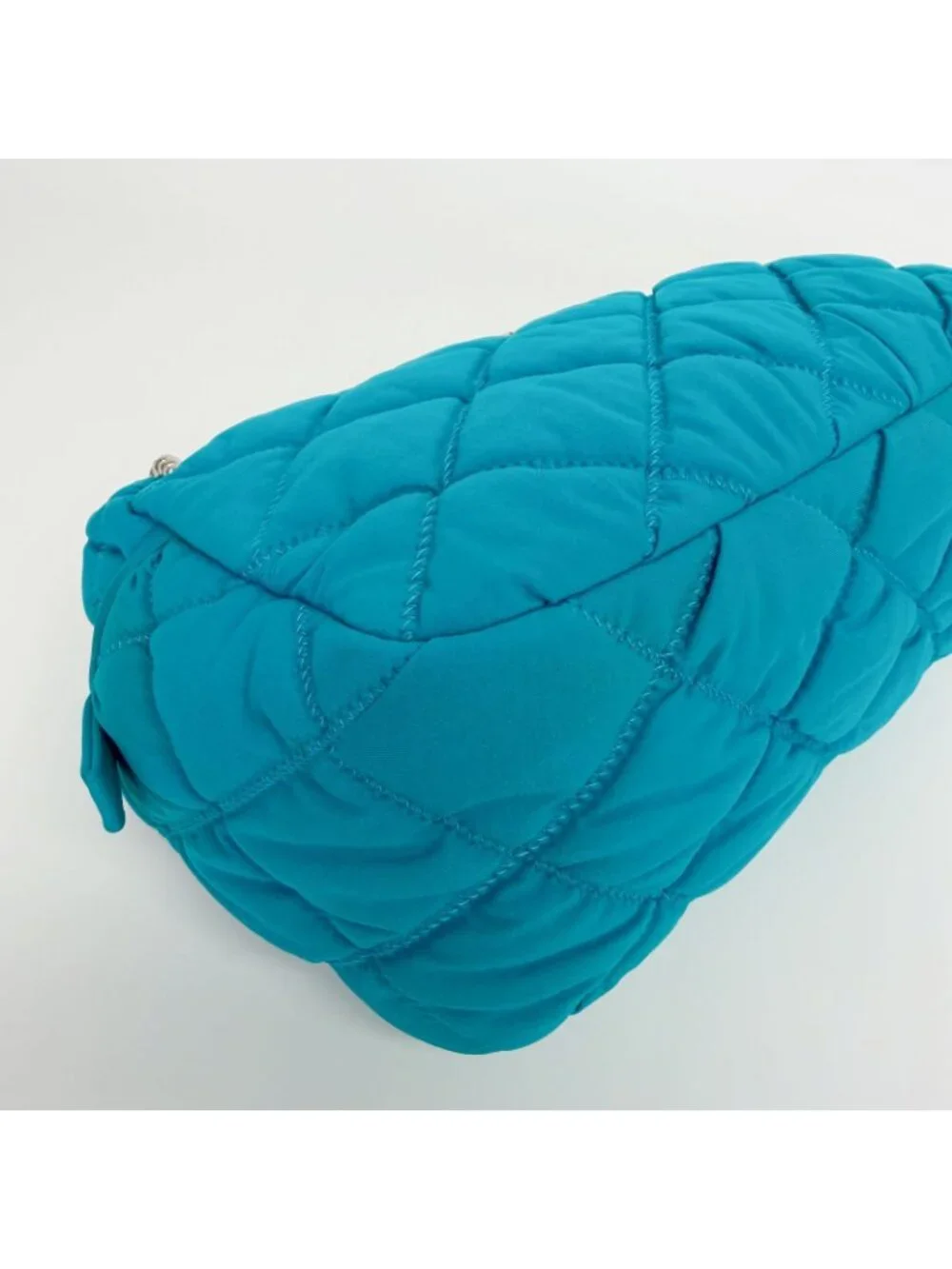 Chanel Bubble Quilt Chain Shoulder Bag Cotton Turquoise Blue Silver Seal Vintage